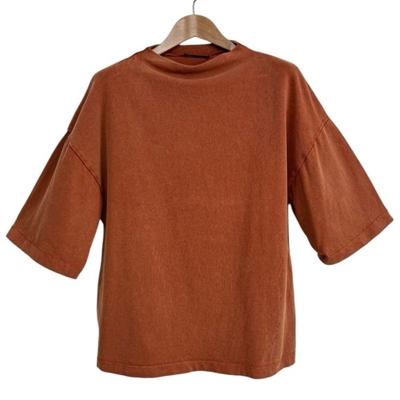Zara Rust Colored Tee High Neck Size Small Cotton Top - Picture 1 of 6